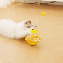 Cat Tumbler Track Ball Toy, 2-in-1 Interactive Treat Dispenser & Wand Toy