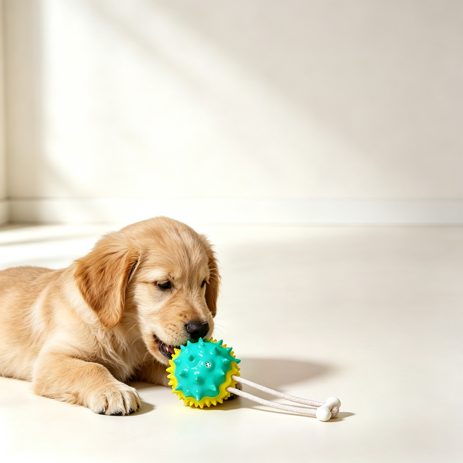 Pull Handle Squeaky Dog Treat Dispensing Ball, Spiky Dental Chew Toy with Rope - 图片 2