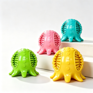 Octopus Shape Squeaky Dog Chew Toy, Treat Dispensing Dental Molar Ball for Aggressive Chewers