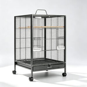 Mobile Wrought Iron Bird Villa with Rolling Stand & Waterproof Tray