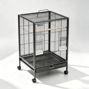 Mobile Wrought Iron Bird Villa with Rolling Stand & Waterproof Tray