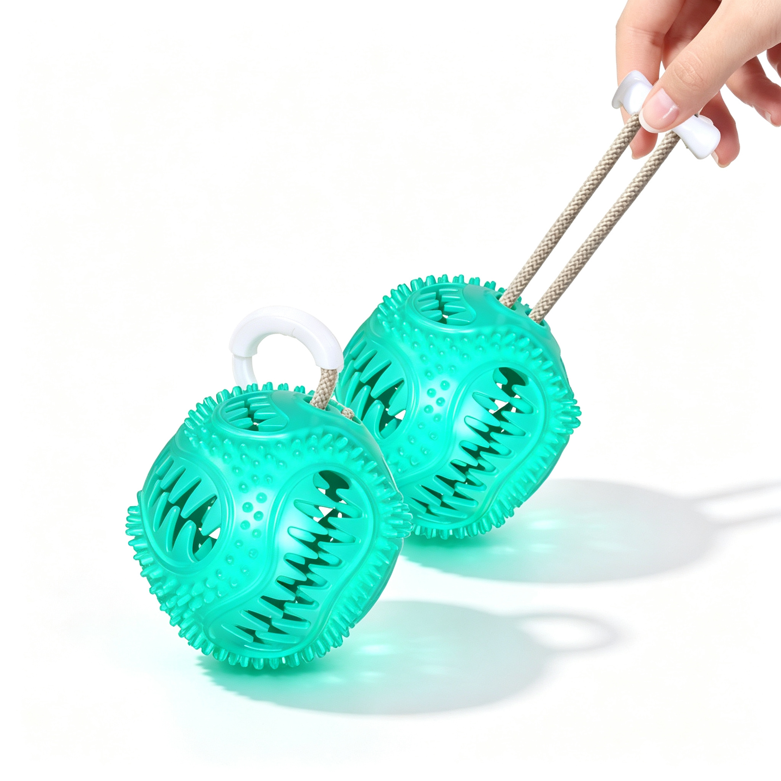 Squeaky Dog Treat Dispensing Ball with Rope & Bell - 图片 4