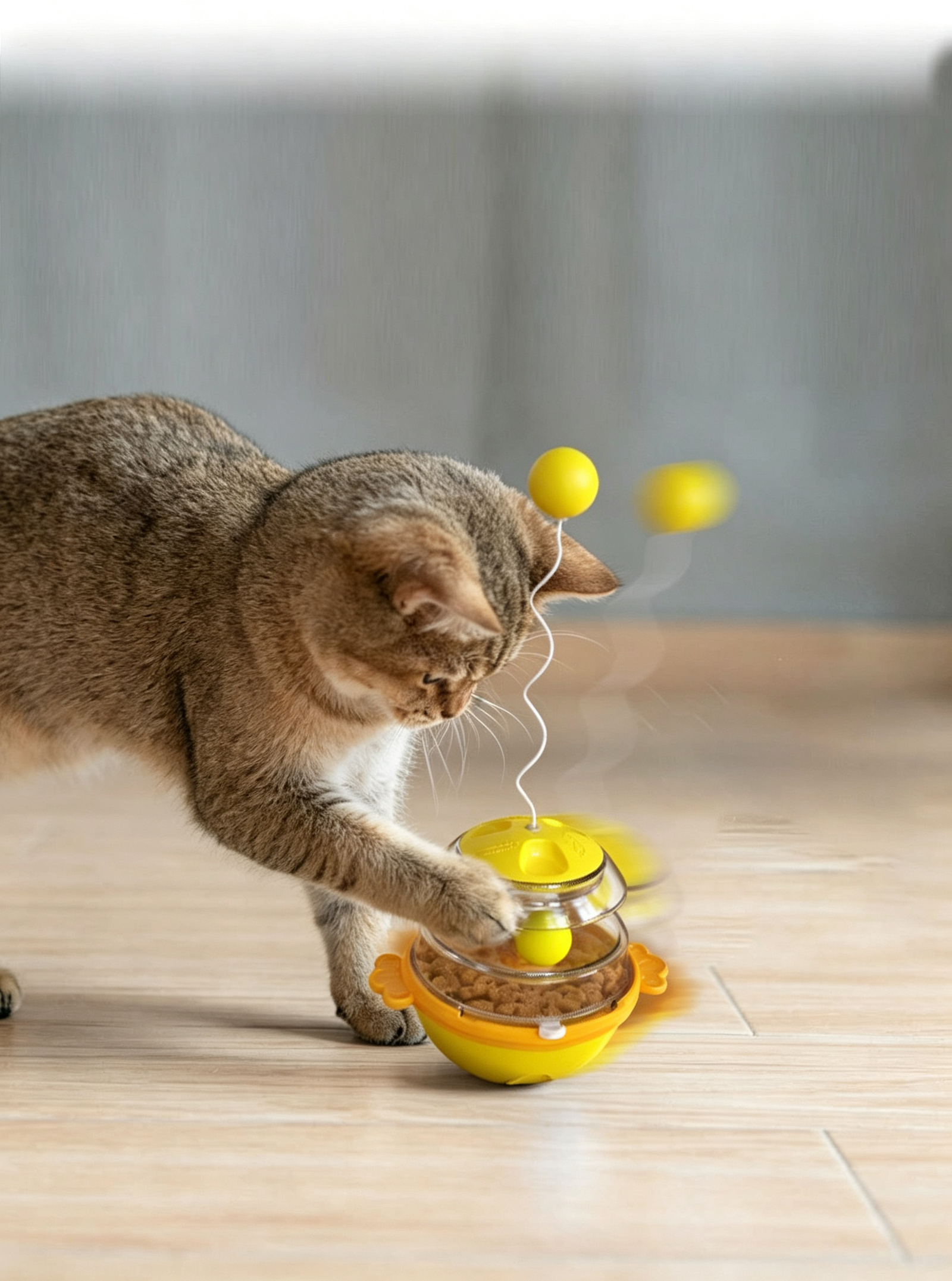 Cat Tumbler Track Ball Toy, 2-in-1 Interactive Treat Dispenser & Wand Toy - 图片 6